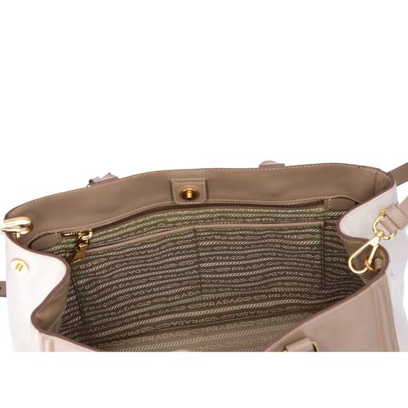 PRADA Triangle Logo Tote Bag Gray Beige White Saffiano Leather - Picture 9 of 9